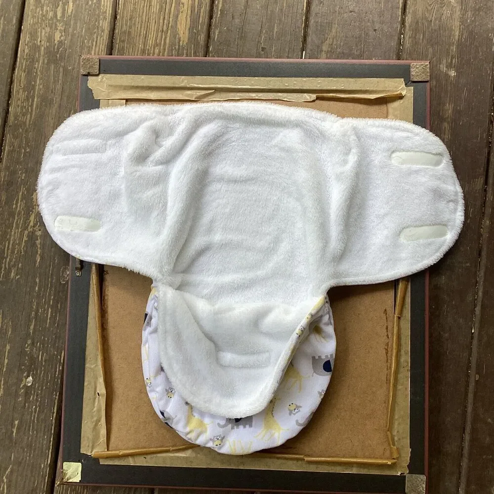 Petite L’amour White Fleece Lined Infant Wrap With Elephants, Giraffes, And Owls